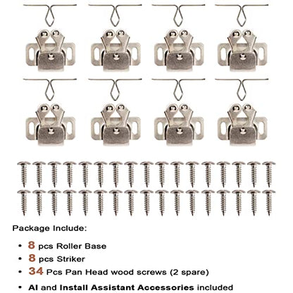 Keenkee Cabinet Latch Double Roller Catch, Nickel, 8 PCS - color: Nickel 8ps