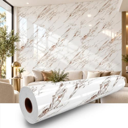 White Brown Marble Peel and Stick Wallpaper, 23.6 x 118 in - color: White Brown Marble, size: 23.6" x 118"
