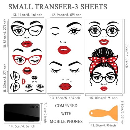 OLYCRAFT 3Pcs/Set Face Stickers Rub on Transfers for Furniture and Crafts 6x12 Inch Lips Mouth Furniture Decals Decor Transfer Stickers with 1pc Scraper for Glass Cups Cabinets DIY Home Decor - style: Make a Face