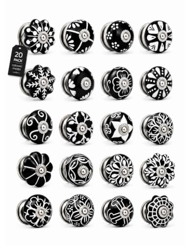 Cabinet Knobs Black 20 Pack - Antique Ceramic Drawer Pulls for Dressers - color: Black, size: 20 Pieces