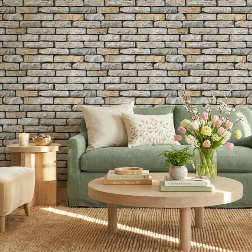 Commomy Peel and Stick Faux Stone 3D Wall Panels 12 pcs of 22.8" x 11.8" - color: Large Brick-J