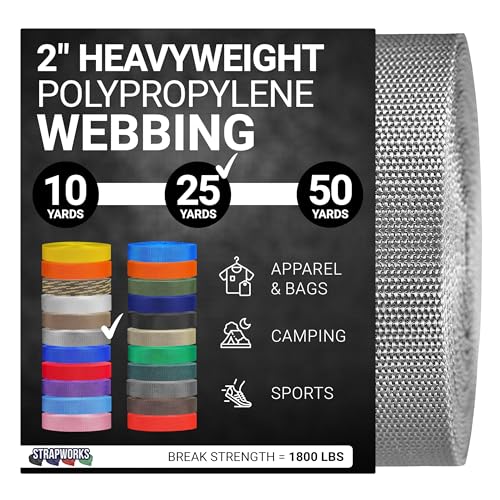 Strapworks Heavyweight Polypropylene Webbing - Heavy Duty Poly Strapping for Outdoor DIY Gear Repair - color: Silver Gray, size: 2" x 25 yard