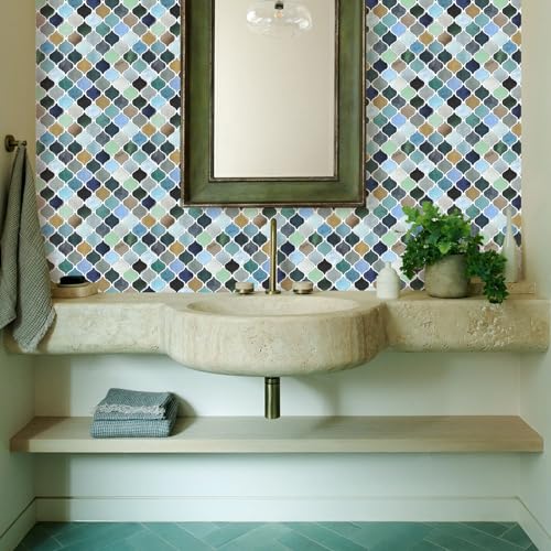 STICKGOO Arabesque Peel and Stick Backsplash Tile, Multicolor Look - color: Multicolor Look