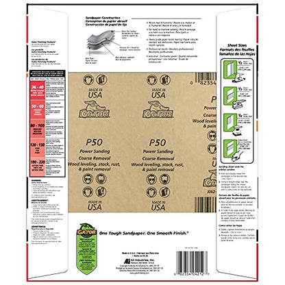 Gator 9" x 11" Multi-Surface Sanding Sheets, 50 Grit, 25 Pack - size: 50 Grit