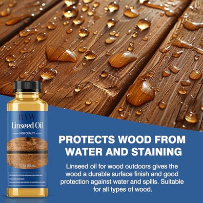 Raw Linseed Oil for Wood Protection - Refreshes Wood Naturally - 7.1 oz - color: Yellow