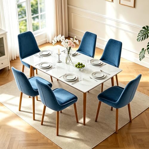 Dining Chairs Set of 2, Soft Fabric Upholstery Armless with Wood Legs Blue - color: Blue