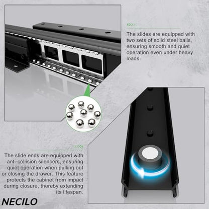 NECILO 24 Inch Undermount Heavy Duty Slides, 260 lb Full Ext Ball Bearing - size: 24 Inch, style: Heavy Duty Undermount