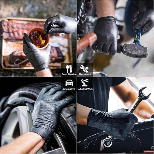 PROMEDIX P Heavy Duty Nitrile Gloves with Diamond Texture 8 Mil Latex Free Powder Free Industrial Disposable Glove - color: Black, size: Large
