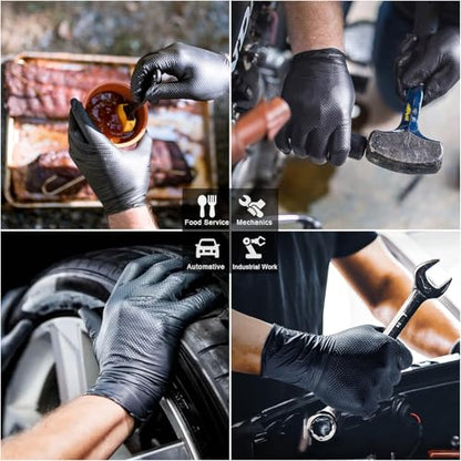 PROMEDIX P Heavy Duty Nitrile Gloves with Diamond Texture 8 Mil Latex Free Powder Free Industrial Disposable Glove - color: Black, size: Large