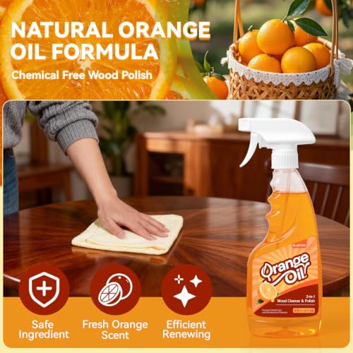 2-in-1 Wood Cleaner Furniture Polish - Natural Orange Oil Spray