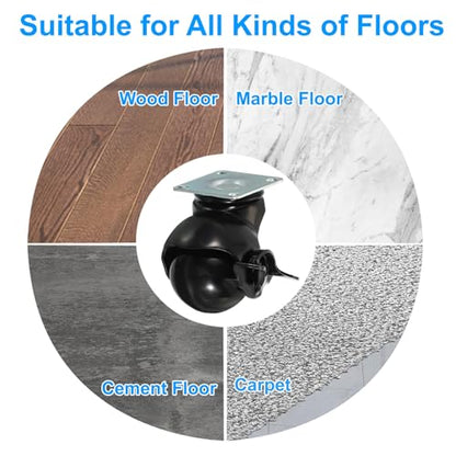 PATIKIL 2 Inch Ball Caster Wheels with Brake, 4 Pack 360° Rotating Swivel Top Plate Wheels 397 lbs Total Capacity Locking Caster with M4 Screws for Furniture Table Cabinet Black - color: Black, size: 2 Inch