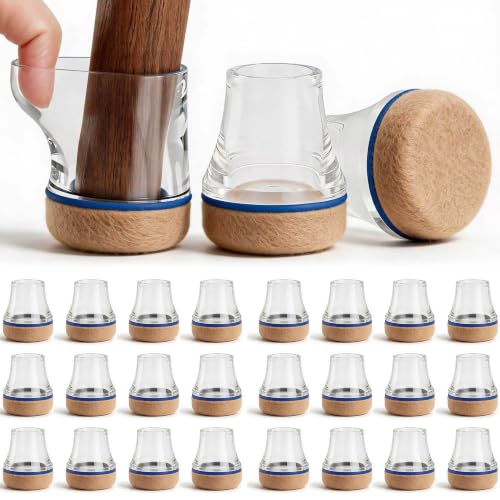 Chair Leg Floor Protectors for Hardwood Floors, Triple-Layer Design Silicone Chair Leg Caps, 3X Noise Reduction & 3X Anti-Scratch, Premium Durable Protectors for Dining Chairs (24pcs Fit 0.6"-0.75") - color: 24pcs Clear, size: Round-S (0.6-0.75inch)
