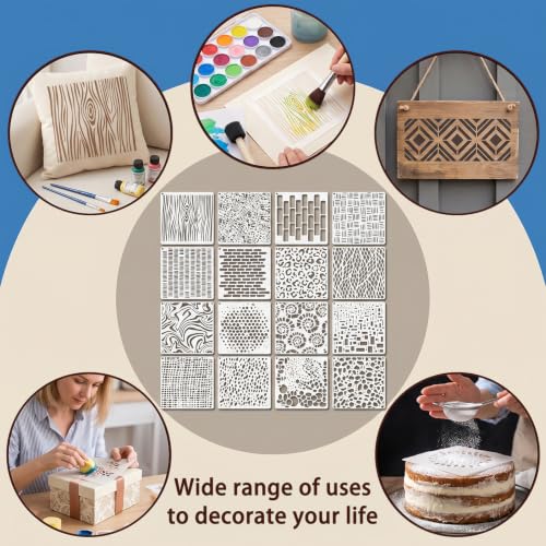 16Pcs Stencils for Crafts Reusable Geometric Abstract Stencils for Painting