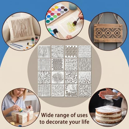 16Pcs Stencils for Crafts Reusable Geometric Abstract Stencils for Painting