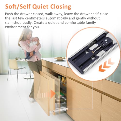 Soft Close Drawer Slides Ball Bearing 3 Folds Full Extension Side Mount Cabinet Runners Glides Rails Track 100 Lbs Load 10 12 14 16 18 20 22 24 Inch Silver(Silver-Soft Close- 1 Pr, 18inch) - color: Silver-Soft Close, size: 18 Inch