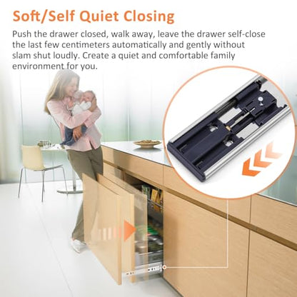 Soft Close Drawer Slides Ball Bearing 3 Folds Full Extension Side Mount Cabinet Runners Glides Rails Track 100 Lbs Load 10 12 14 16 18 20 22 24 Inch Silver(Silver-Soft Close- 1 Pr, 24 inch) - color: Silver-Soft Close, size: 24 Inch