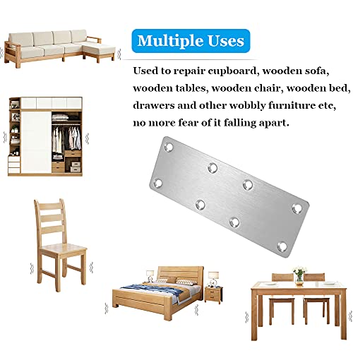 8 Pcs Flat Mending Plate Stainless Steel Flat Bracket 5.5 x 1.97 inch Metal Straight Bracket Repair Joining Brace for Wood, with Screws