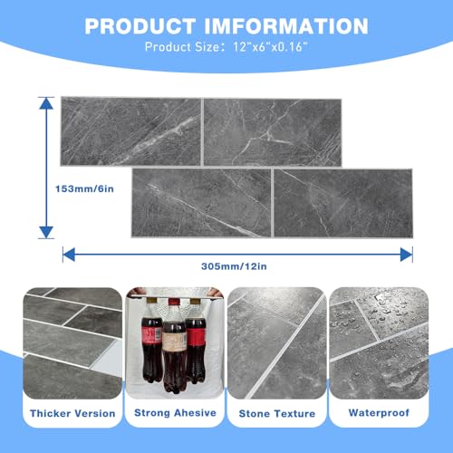 COLAMO Sample Gray Peel and Stick Backsplash Tile for Kitchen Accent Wall - color: Gray, size: Sample(6"x12")