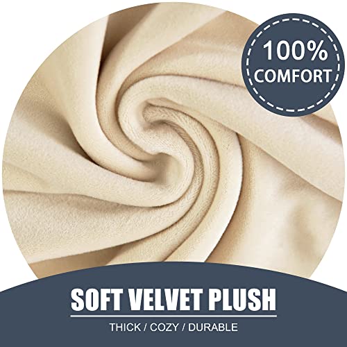 Stretch Cushion Cover, Soft Velvet Plush Cushion Slipcovers Loveseat Sofa Covers Couch Seat Covers Furniture Protector with Elastic Bottom (Beige, X-Large) - color: Beige, size: X-Large