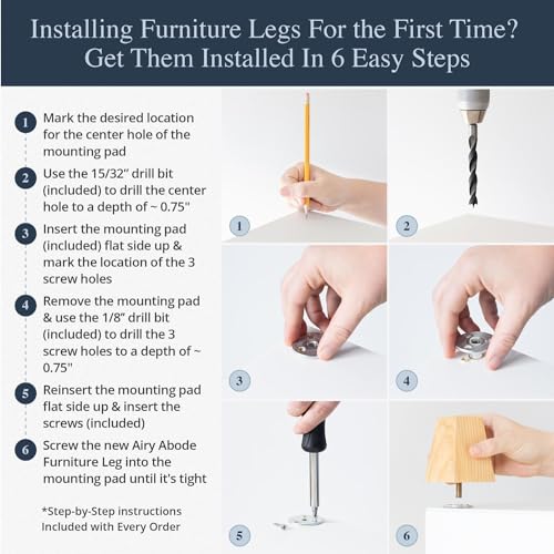 Airy Abode Premium Ash Wood Square Furniture Legs (Full Install Kit) - Pick Your Size and Color - color: Natural Ash Wood, size: 10 Inches