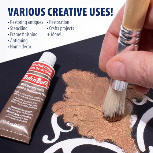 Rub n Buff Metallic Wax with Cotton Glove and 8" x 8" Cloth - Gilding Wax for a Smooth Adjustable Gloss Finish - Single 0.5oz/15ml Tube (Autumn Gold) - color: Autumn Gold