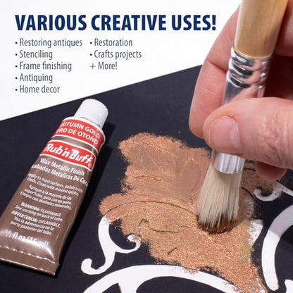 Rub n Buff Metallic Wax with Cotton Glove and 8" x 8" Cloth - Gilding Wax for a Smooth Adjustable Gloss Finish - Single 0.5oz/15ml Tube (Grecian Gold) - color: Grecian Gold