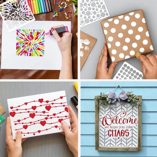 16 Pcs Geometric Texture Stencils Reusable 6×6 Inch Background Stencils for Crafts Plastic Abstract Layering Drawing Templates for DIY Wall Canvas Knit Notebook Card Wood - color: Style C