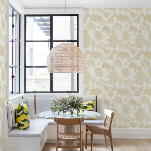 JiffDiff Cream Beige Forest Tree Peel and Stick Wallpaper,17.3" x 400" - color: Cream Beige, size: 17.3" x 400"