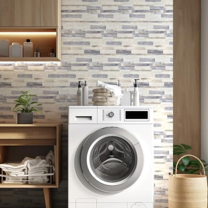 Yew & Tulip Peel and Stick Backsplash Wall Tile, 10-Sheet Metal PVC Mosaic Tiles for Kitchen Backsplash, Beige Wood Grain PVC Mixed Metal Self Adhesive Mosaic Tile (10 PCS/Box, Beige Strip) - color: Beige Strip