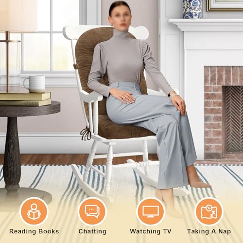 Rocking Chair Cushion - Chenille Fabric, High-Density Sponge, Durable Comfort Non-Slip Bottom Tufted Seat Pads with Ties, Chenille︱Brown, 44x19x4 inch - color: Brown