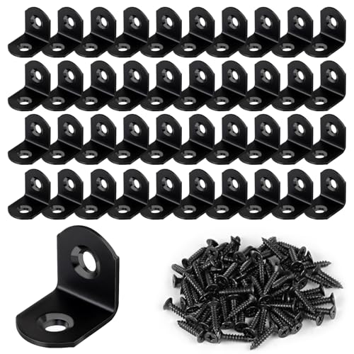 40 Pcs L Bracket Stainless Steel Corner Brace Sets, 90 Degree Right Angle Brackets with 80 Pcs Screws, L Bracket Firmware for Wooden Shelves, Chairs, Tables, Dressers, Furniture (Black) - size: 40PCS | 20×20MM, style: Black