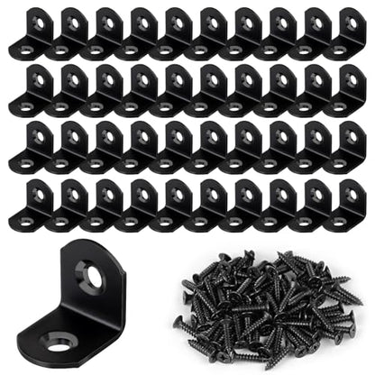 40 Pcs L Bracket Stainless Steel Corner Brace Sets, 90 Degree Right Angle Brackets with 80 Pcs Screws, L Bracket Firmware for Wooden Shelves, Chairs, Tables, Dressers, Furniture (Black) - size: 40PCS | 20×20MM, style: Black