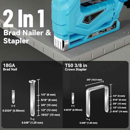 Cordless Nail Gun, 2-in-1 Brad Nailer/Staple Gun,18V Built in Battery - color: Blue