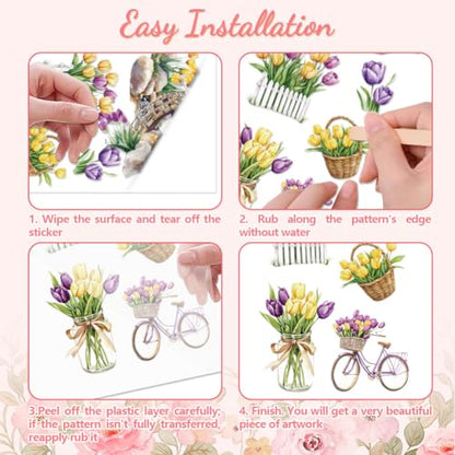 Peacoblue Tulips and Landscape Rub On Transfers for Furniture Craft 6"x12" - style: Tulips and Landscape