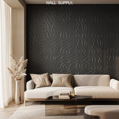 Wall!Supply 3D Flow Line Wall Panels, 12-Pack, Black - color: Black, style: Flow Line