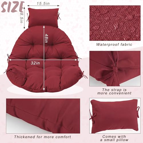 Tudomro Brick Red Waterproof Egg Chair Cushion with Pillow Filling 2.58 kg Replacement Rocking Wicker Chair Cushion 48" x 32" High Back Hanging Swing Hammock Pad Thicken for Outdoor Patio Garden - color: Brick Red