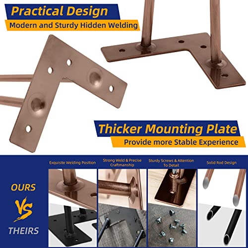 ROTHLEY Coffee Table Legs 14 Inch Hairpin Legs Solid Rods Metal Table Legs Bench Legs for Furniture Set of 4 Furniture Feet with Floor Protectors Heavy Duty Desk Legs DIY Dresser Legs(Antique Copper) - size: 14 inch