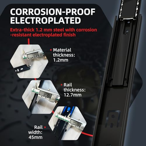 SHUHANG 5 Pair Push to Open Soft Close Drawer Slides 100 lb Load Capacity Side Mount Ball Bearing Rails Cabinet Dresser Glides Wardrobe Kitchen Trash Can Slider Runners Black(14 Inch) - color: (Soft Close & Push to Open)Black-5 pair, size: 14 Inch
