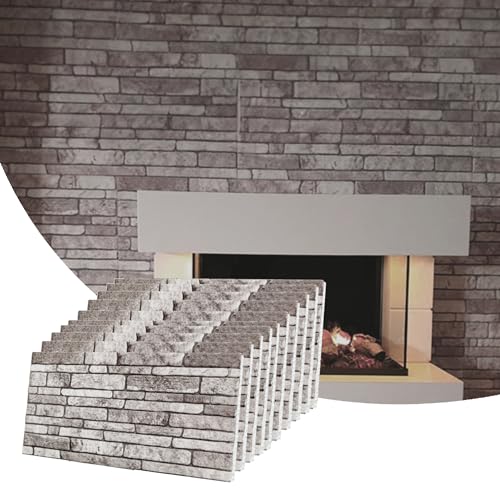 Dundee Deco 3D Wall Panels Faux Brick - Cladding, Light Brown Grey Stone Look Wall Paneling, Styrofoam Facing for Living Room, Kitchen, Bathroom, Balcony, Bedroom, Set of 10, Covers 53 sq ft - color: Light Brown, Grey