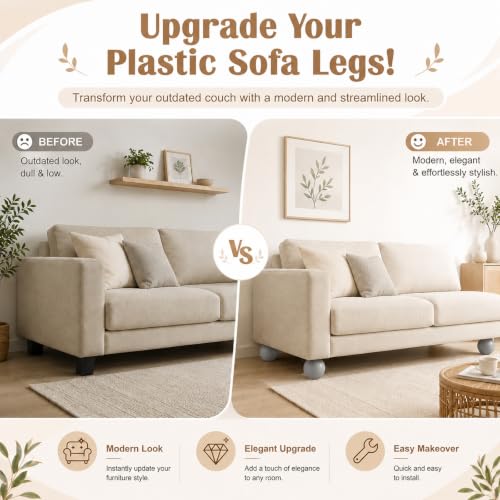 4 Inch Wooden Sofa Legs Set of 4 Gray Wood Round Sofa Legs with Mounting Plate Screws Solid Wood Furniture Feet for Couch Bed Cabinet Bookcase Ottoman - color: Grey