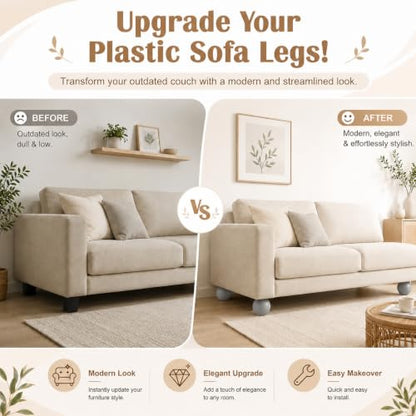 4 Inch Wooden Sofa Legs Set of 4 Gray Wood Round Sofa Legs with Mounting Plate Screws Solid Wood Furniture Feet for Couch Bed Cabinet Bookcase Ottoman - color: Grey