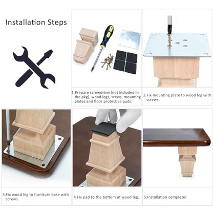 6 Inch Square Wood Furniture Feet Set of 4 Unfinished Replacement Legs - size: 6inch