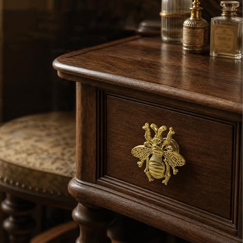 HEVSTIL 6Pk Antique Gold Bee Cabinet Knobs, Nature Theme Single Hole Pulls - color: Antique Gold, style: 6 Pack