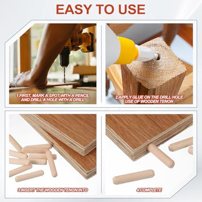 MECCANIXITY Wooden Dowel Pins 3/8" x 1-3/8" (10mm x 35mm) Straight Dowel Rods Wood Fluted Dowels Rods for Crafts Furniture DIY Hardwood Count 120 - size: 3/8" x 1-3/8"
