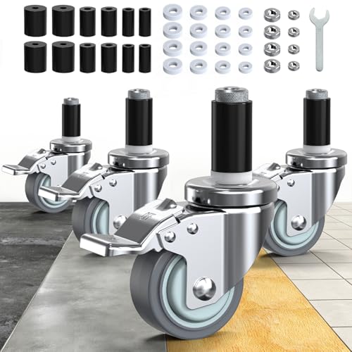 HOLKIE Caster Wheels Locking 3 Inch Expanding Stem Casters, Threaded Swivel Casters Set of 4 Heavy Duty Castors, Fit 1", 1-1/4", 1-2/5", 1-1/2",1-5/8" ID Stainless Steel Table, Cart, Furniture Legs - style: 3 Inch