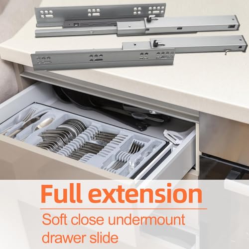 Undermount Drawer Slides HLC Undermount Soft Close Drawer Slides 15 inch 6 Pair Full Extension Concealed Drawer Rails with Mounting Screws,Locking Device and Brackets 80 lb Load Capacity - color: Silver, size: 15 Inch