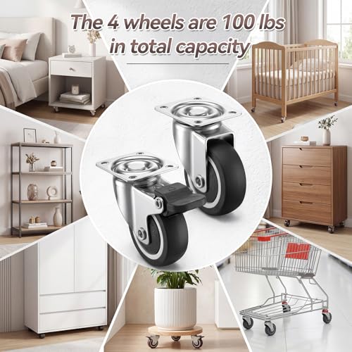 Hotop 8 Pcs 1" Low Profile Casters Wheels 200 lb Total Capacity - size: 1 Inch