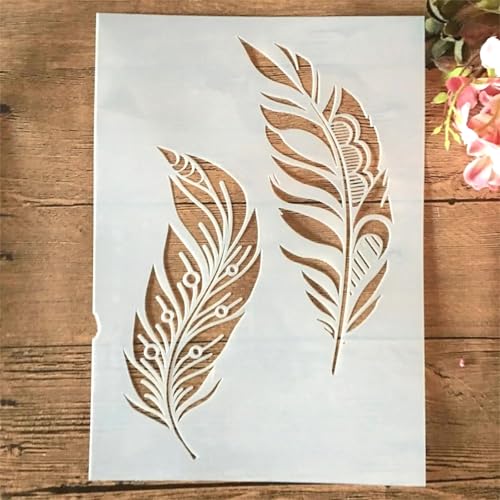 TIAMECH A4 Reusable Two Feathers Stencil for Painting - style: Two Feathers