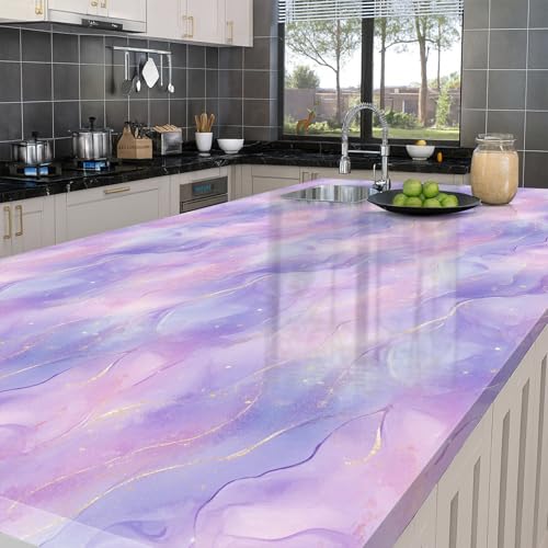 HOMETITUTE Glossy Purple Marble Gold Vein Peel Stick 15.7x39.4 Vinyl Decor - color: Wallpaper#4