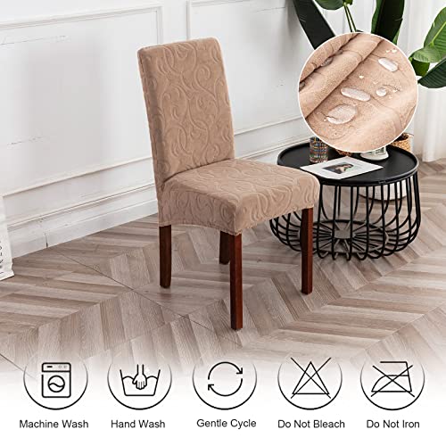 Waterproof Dining Room Chair Covers, Stretch Parsons Chair Slipcovers - color: Flower Pattern-khaki, size: Regular-2 Pack